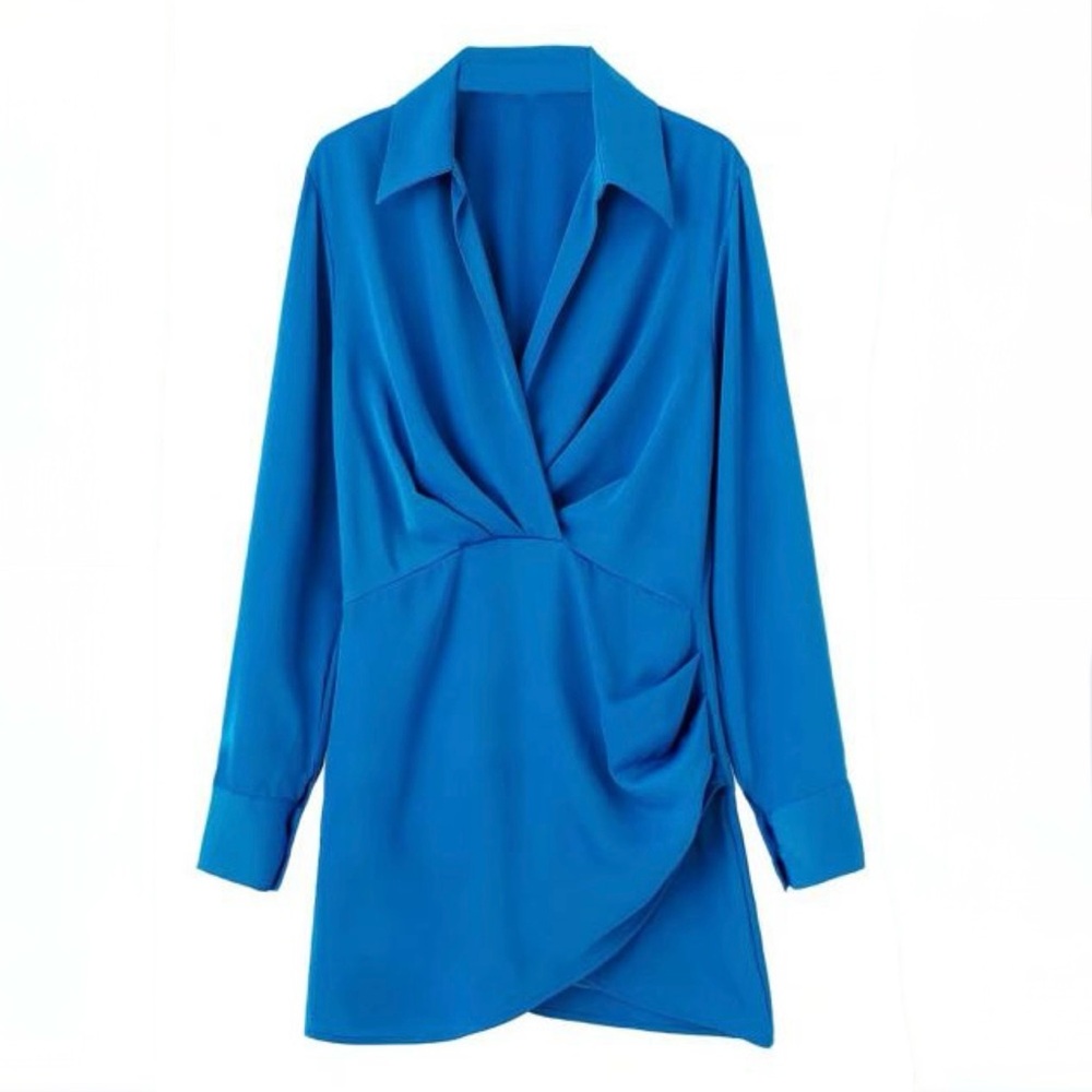 NWT ARITZIA silk satin draped Blue dress 4th Reckless x Amaka Hamelijnck Coelho
